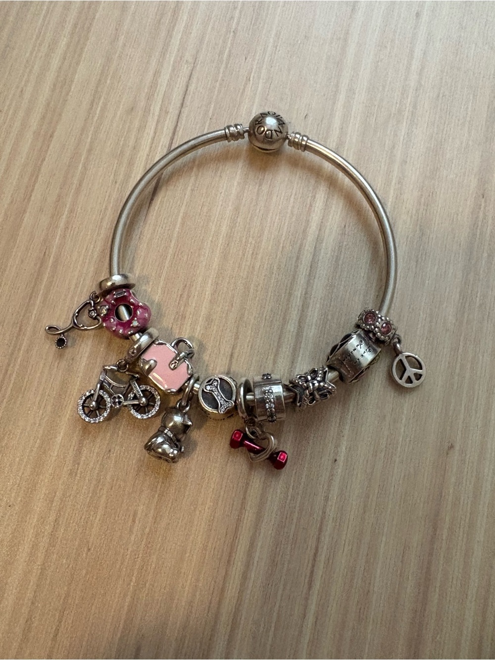 Pandora Sterling Silver  Charm Bangle Bracelet with Mixed Charms (all Pandora) - Picture 5 of 5